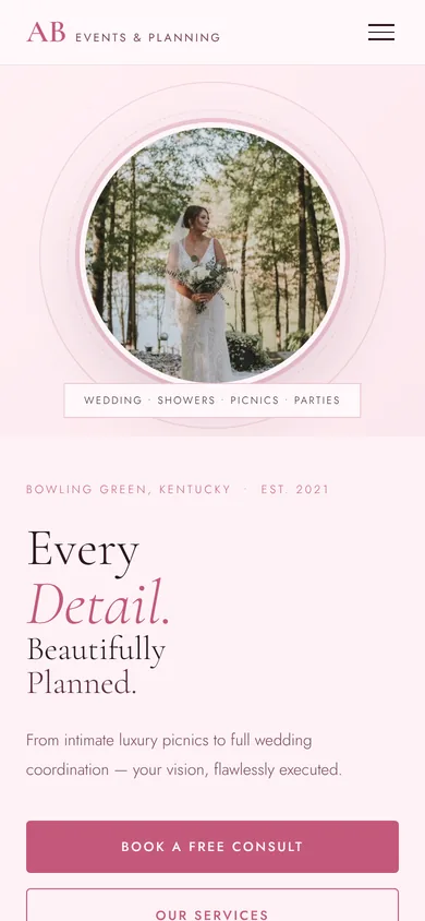AB Events homepage on a phone